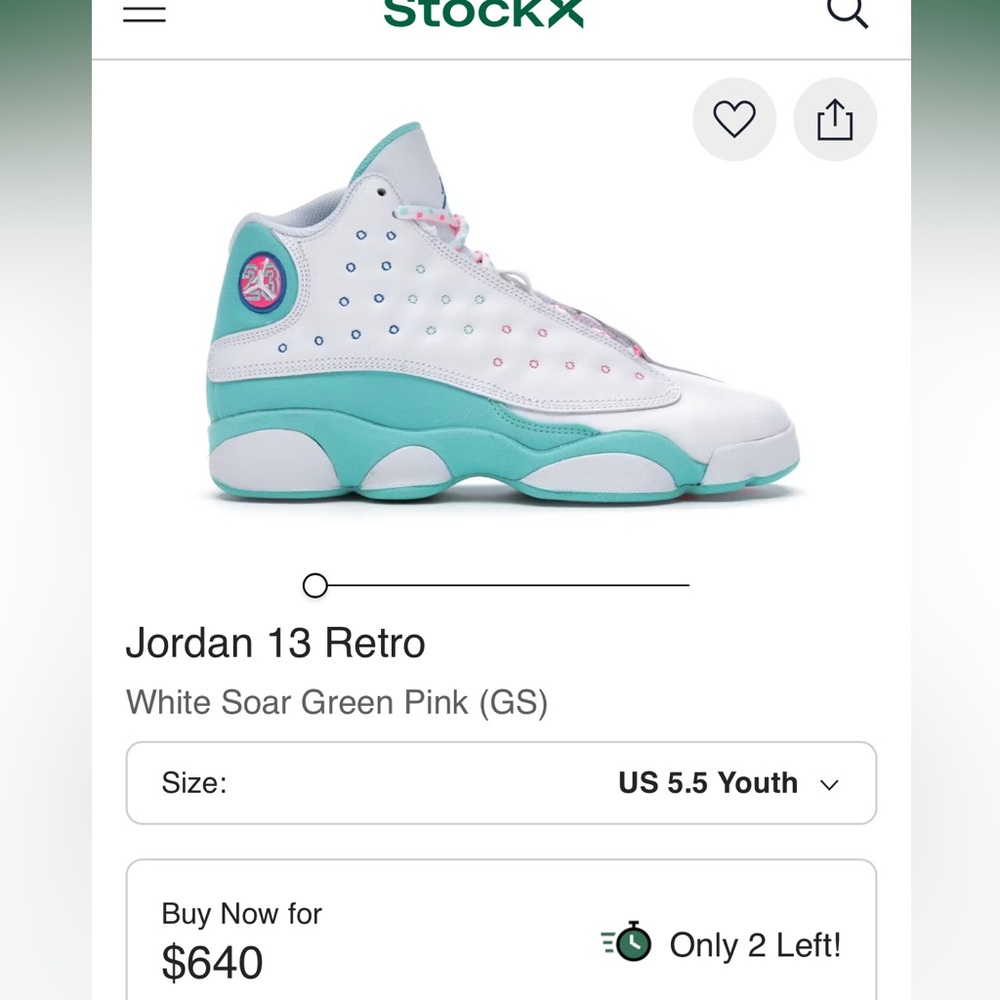 White Nike Jordan 13 Retro (GS) white soar 5Y hot pink/teal big kids high top